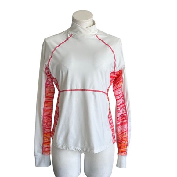 Athleta Other - Athleta Women's Rash Guard Swim Top size L White Colorblock Long Sleeve